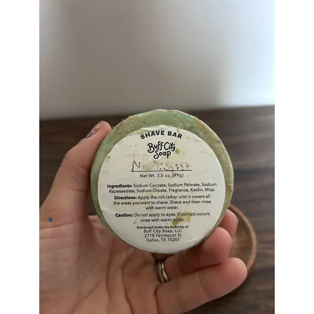Buff City Soap Shave Bar 3.5oz Narcissist with Round Wooden Draining Soap Dish